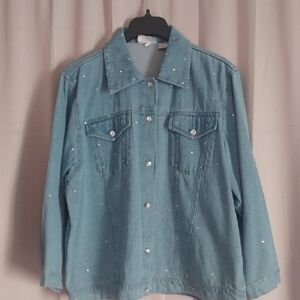 Mili Designs Rhinestone Boxy Fit Jean Jacket, Cropped Sleeves